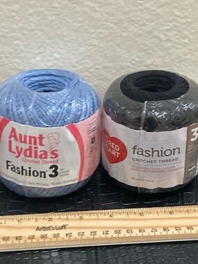 NWT Fashion 3 Crochet Thread Aunt Lydia’s 150 yds Blue + Red Heart 125 yds Black